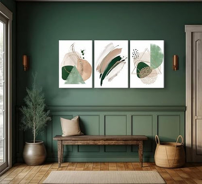 3Pcs Framed Sage Green Minimalist Geometric Abstract Wall Art (3 Count)