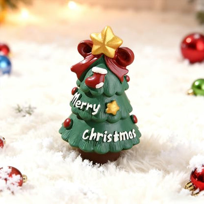 Christmas Cute Tree Statue Figurines Desk Ornament Xmas Decorations Cartoon Mini Christmas Tree Figurines for Festive Home and Office Desktop Decor Display Ornaments