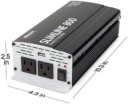 Wagan EL3718 800W Slim Line AC to DC Power Inverter 800W TrueRated Continuous 1600W Surge Power DC 12V to AC 110V Power Inverter with 2 AC Outlets and 2A USB Charging Port