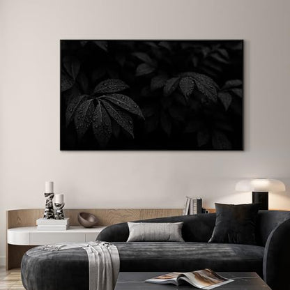 30"x60" Extra Large Framed Wall Art Black and White Botanical Leaves with Raindrops for Home Living Room Bedroom Decor