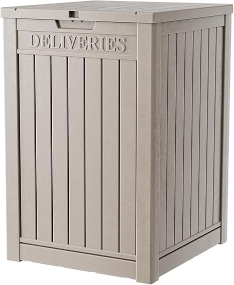 DRATO 48 Gallon Package Delivery Box, Large Lockable Storage Box, Double-Wall Resin Outdoor Package Delivery and Waterproof Deck Box for Porch, Patios