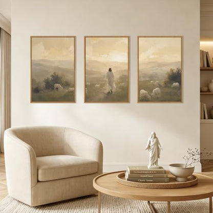 Vintage Jesus Lamb Framed Canvas Wall Art