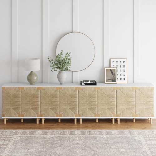 Beacon Accent Natural Sideboard Storage Cabinet TV Stand with Adjustable Interior Shelf and Seagrass Doors (4 Count)