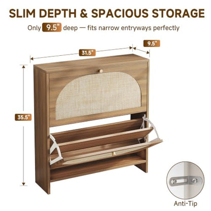 Rattan Arched Accent Shoe Storage Cabinet