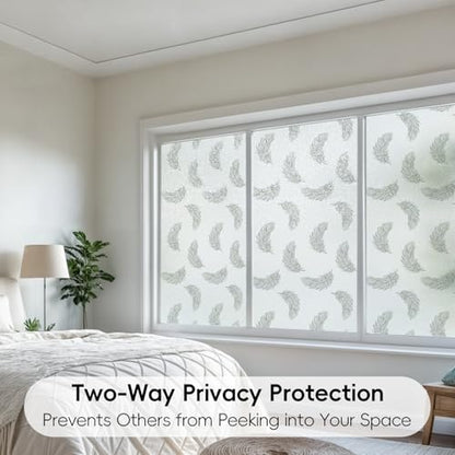 Boho Window Privacy Film Feather Pattern Static Cling Anti