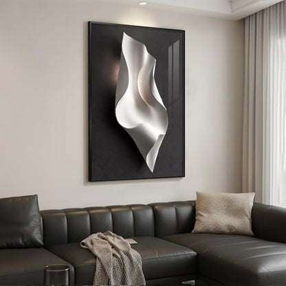 Large Framed Black and White Elegant Abstract Wall Art