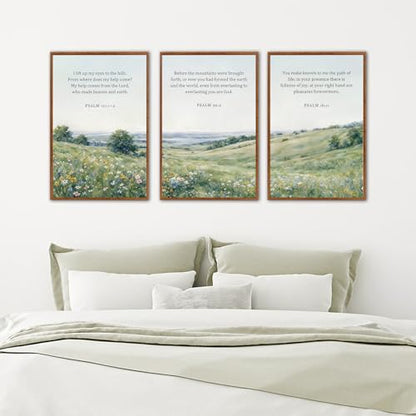 KAlRNE Natural Christian Framed Wall Art Scripture Print Set (3 Count)