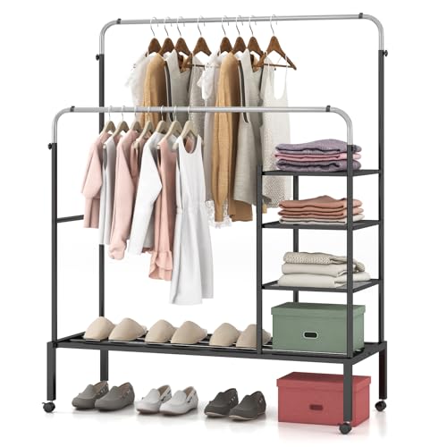 Rolling Double Rods Garment Rack