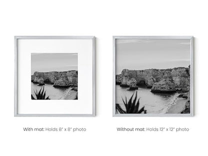 12x12 Silver Metal Picture Frames Matted to 8x8