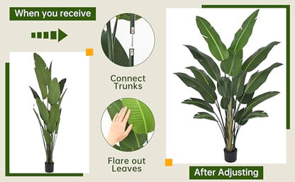 Artificial Bird of Paradise Tree 8FT 17 Thick Matte Texture Leaves Tall Large Fake Faux Tropical Traveler's Palm Banana Leaf Plant 96 Inch Black Pot for Indoor Home Office Poolside Decor