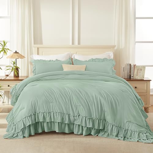 Sage Ruffle Comforter Set Queen Size