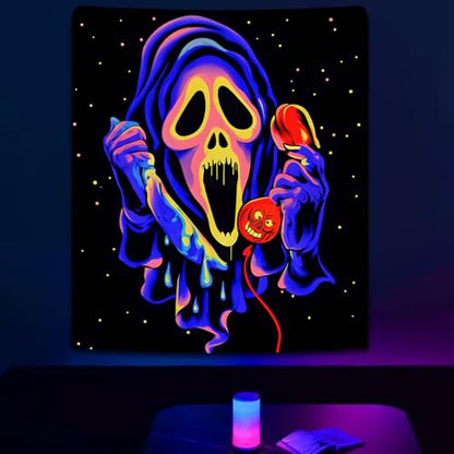Blacklight Horror Skull UV Reactive Tapestry