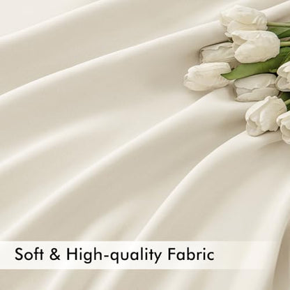 Beige White Back Tab Blackout Curtains 52x63 Inches Long 2 Panel Set