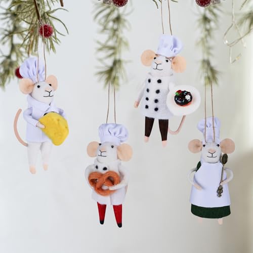 Set of 4 Christmas Felt Mouse Ornaments (4 Count)