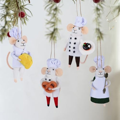 Set of 4 Christmas Felt Mouse Ornaments (4 Count)