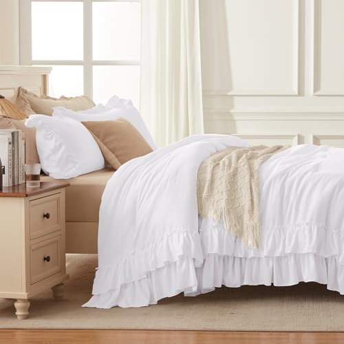 White Ruffle Full Size Comforter Set