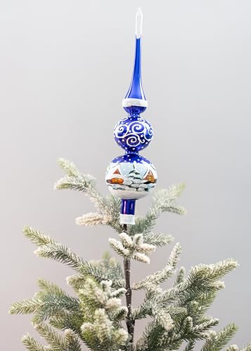 Spitz Glass Christmas Tree Topper Mouth Blown by Polish Artisans and Hand Decorated with Embellishments Made in Poland