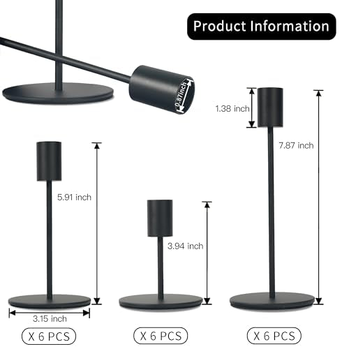 Black Candlestick Holders Bulk for Taper Candles Decorative Metal Candelabra Candle Holders Fit 0.8 Inch Diameter Candles Gold Taper Candle Stands for Wedding Home Party Table Decor (18 Count)