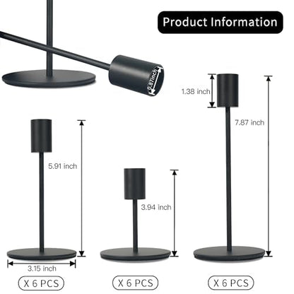 Black Candlestick Holders Bulk for Taper Candles Decorative Metal Candelabra Candle Holders Fit 0.8 Inch Diameter Candles Gold Taper Candle Stands for Wedding Home Party Table Decor (18 Count)