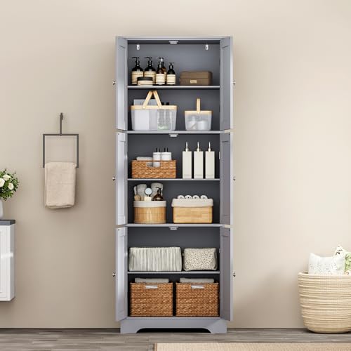 63.2" Tall Bathroom Storage Cabinet with 6 Doors