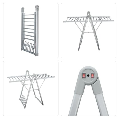 Heating Clothes Drying Rack Foldable Shoes Socks Silvery Gray