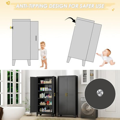 71" Tall Metal Storage Cabinet with 2 Doors and 4 Adjustable Shelves