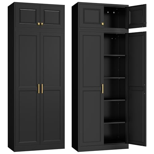 86"Metal Pantry Storage Cabinet with Doors & 4 Adjustable Shelves