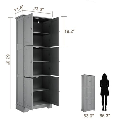 63.2" Tall Bathroom Storage Cabinet with 6 Doors
