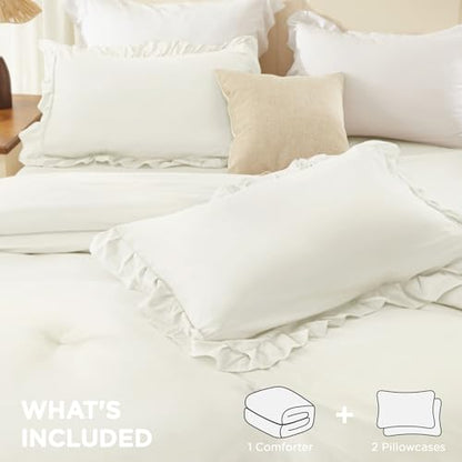 Ivory Ruffle Comforter Set Queen Size
