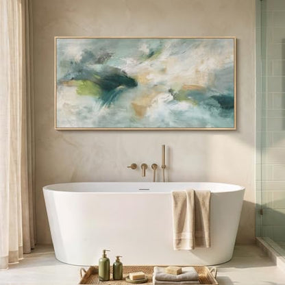Large Framed Horizontal Sage Green Abstract Wall Art