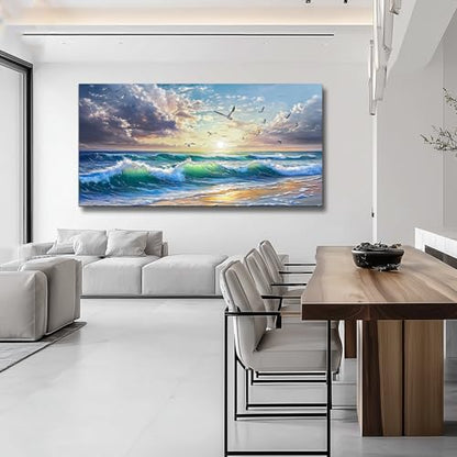 Canvas Wall Art For Bedroom Restaurant Wall Decor For Living Room Modern Office Home Decorations Seaside Landscape Painting Printing Pictures Artworks Poster Mural Ready To Hang 20"X40"