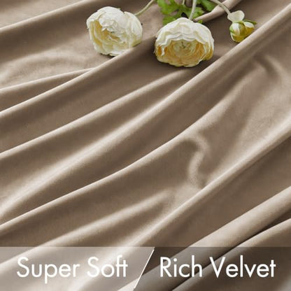 Light Taupe Velvet Pinch Pleat Blackout Curtains W52 X L108 Inches