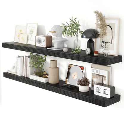 55 Inch Floating Shelves for Wall 8 Inch Deep Black Shelves Set of 2 (2 Count)