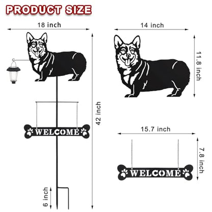 Solar Corgi Silhouette Dog Breed Welcome Sign with a Lantern