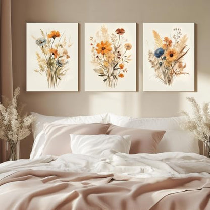 Wrapped Canvas Vintage Orange Wildflower Wall Art Set of 3 (3 Count)
