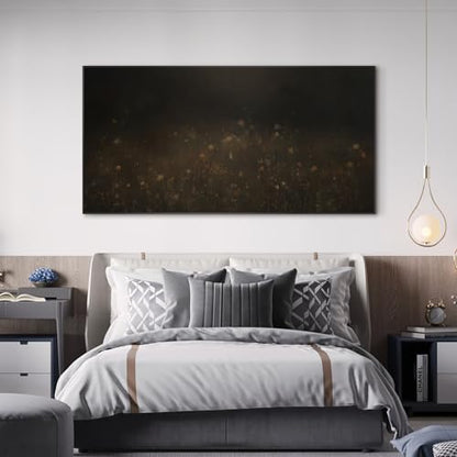 24"x46" Extra Large Framed Wall Art Dark Floral Meadow Moody Wildflower Field in Deep Earthy Tones Illustration for Home Living Room Bedroom Decor