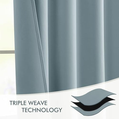 Slate Blue Back Tab Blackout Curtains 52x120 Inch Long 2 Panels Set (2 Count)