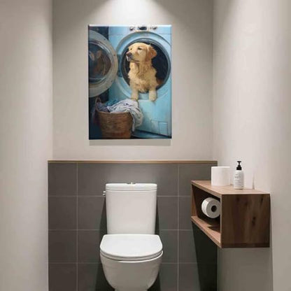 Laundry Room Canvas Wall Art Laundry Sign Painting Prints Vintage Funny Dog Artwork 16x24inch framed