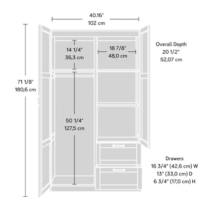 Select Multipurpose Bedroom Armoire Wardrobe Closet Pantry Storage Cabinet with Storage Drawers and Hanging Rail