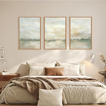 Large Abstract Green Gray Pastel Framed Canvas Wall Art