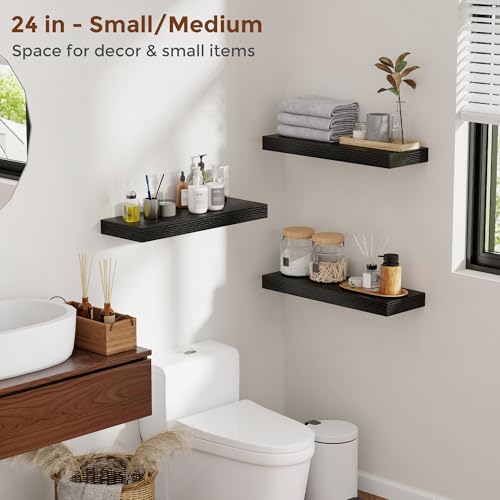 48 Inch Floating Shelves for Wall 8 Inch Deep Black Shelves Set of 2 (2 Count)