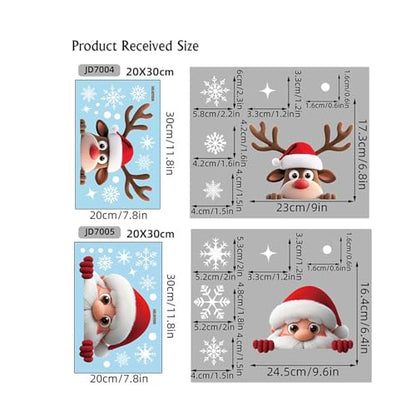 Christmas Window Clings for Glass 2 Sheet Santa Window Decals with Reindeer Designs Window Stickers Cute Windows Cling for Winter Party Supplies Home School Office Glass Decorations (2 Count)