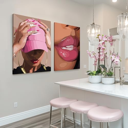 Wrapped Canvas Fashion Pink Black Girl Wall Art Set of 3 (3 Count)