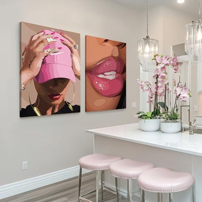 Wrapped Canvas Fashion Pink Black Girl Wall Art Set of 3 (3 Count)