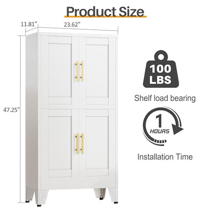 47” White Metal Bathroom Storage Cabinet
