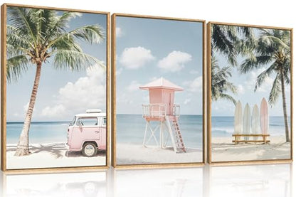 Beach Coastal Seascape Framed Canvas Wall Art Set
