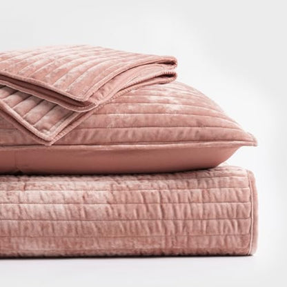 Stripe Channel Luxury Velvet Quilt Set King Size