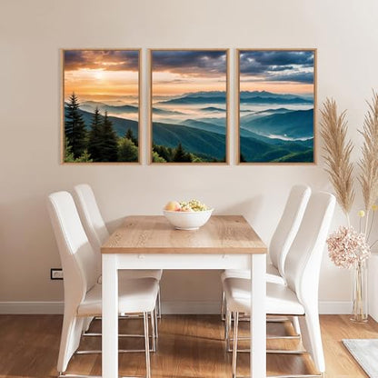 Large Nature Mountain Sunrise Framed Canvas Wall Art (3 Count)