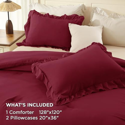 Burgundy Super King Plus Ruffle Comforter Set