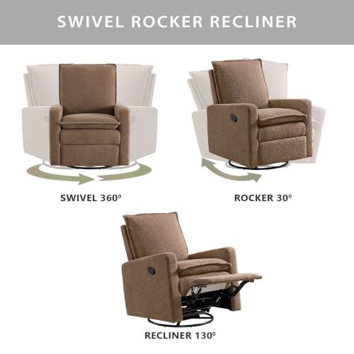Uptown Upholstered Glider Recliner Rocking Chair 360° Swivel for Nursery and Living Room